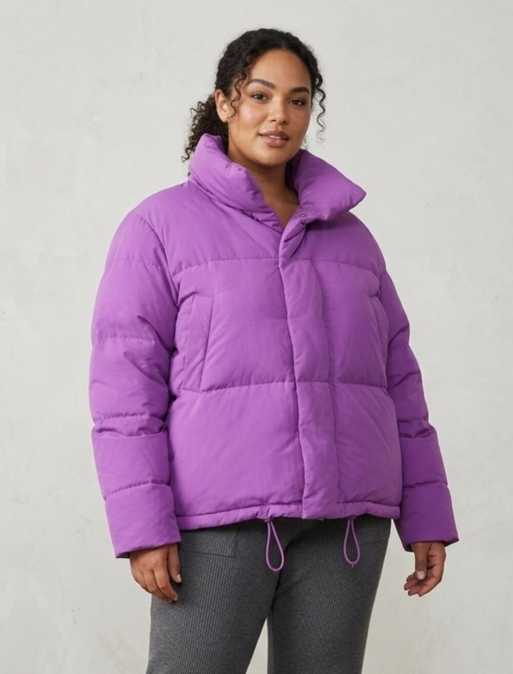 Purple Puffer Jacket Slightly cropped with cinched bottom